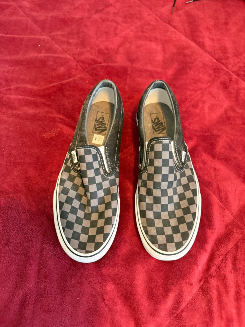 Vans Slip-On Checkerboard Sneakers in Black and Gray